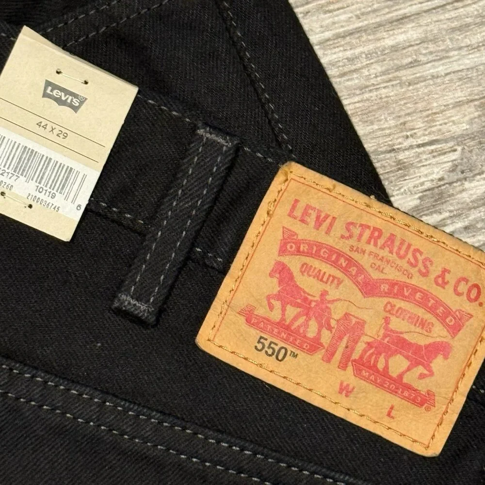 LEVIS 550 Relaxed Fit Jeans Loose Through the Thigh Sits Waist Black 44X29‎ NWT